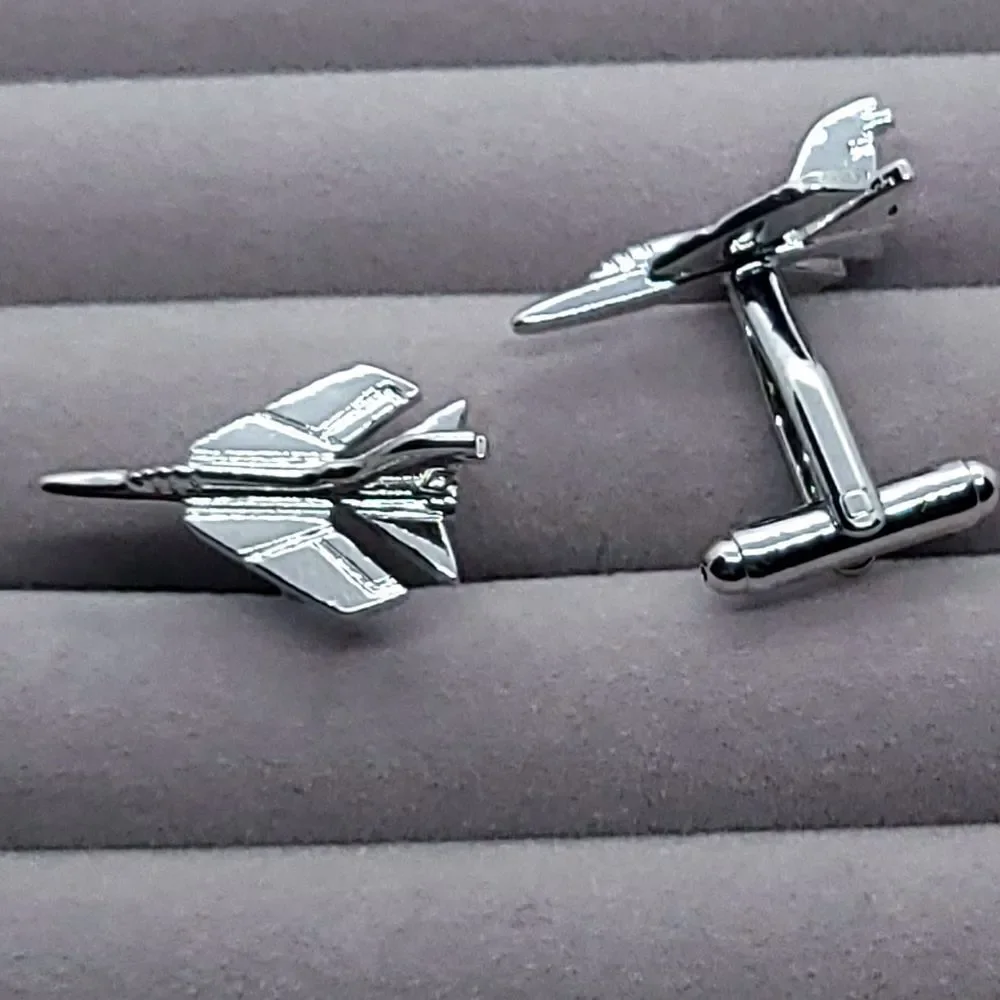 Men's Fighter Jet Silver Cufflinks Tuxedo Formal Aviation Pilot Airplane Plane
